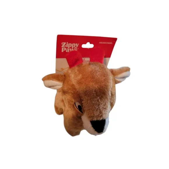 Zippy‎ Paws Deluxe Reindeer Plush Dog Toy Holiday Squeaker 8" x 7" - Picture 3 of 8